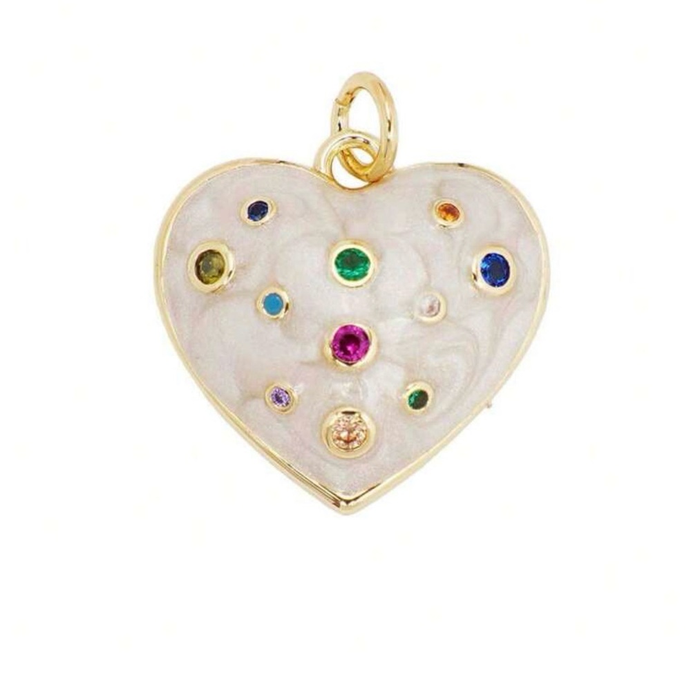Colorful Rhinestone Enamel Heart Charm Pendant